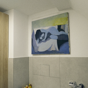 Foto eines Gemäldes über einer Badewanne