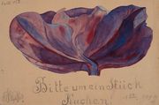 Helene Maisch, Bitte um ein Stück Kuchen!, 1919 Bleistift und Wasserfarben auf Papier 15,8 × 23,8 cm Sammlung Prinzhorn, Universitätsklinikum Heidelberg Inv.Nr. 1816 recto